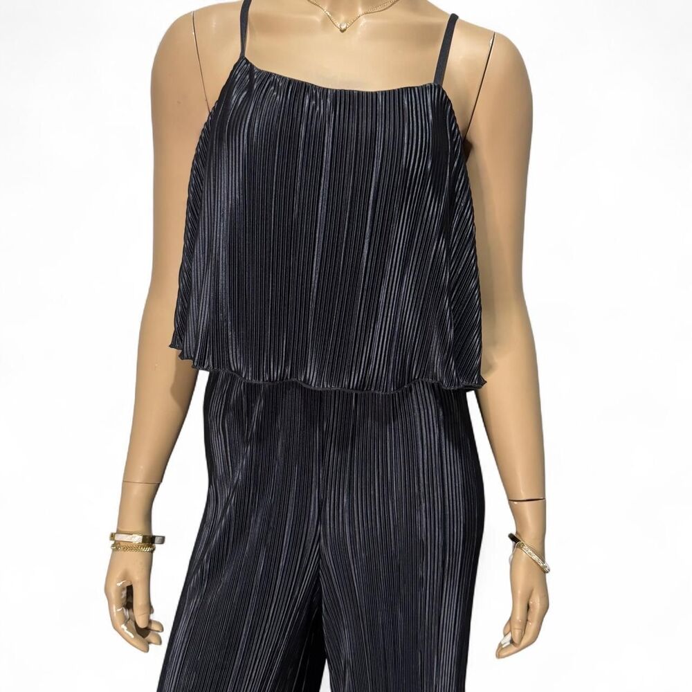 Almost Famous Plisse 2 Piece Set Black Pleated Wide Leg Pants Cami Top XL NWOT